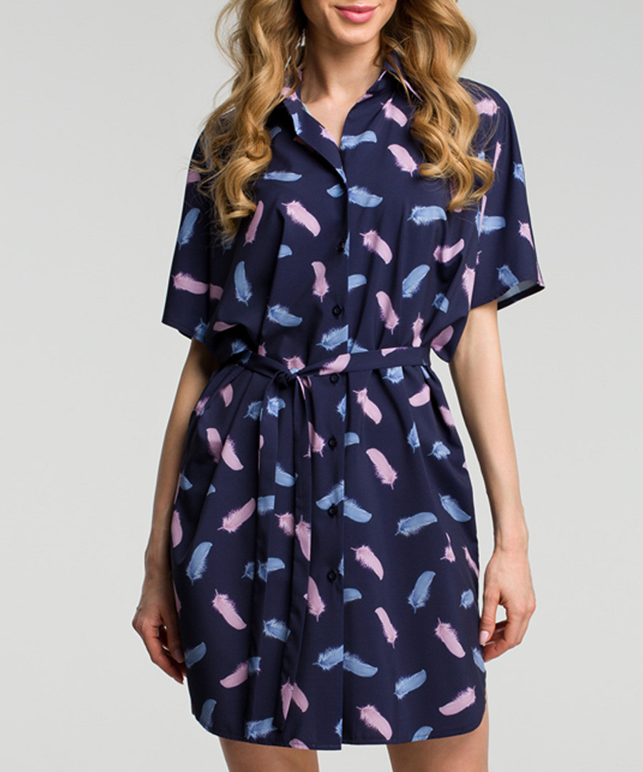 Navy blue print short sleeve dress Sale - made of emotion