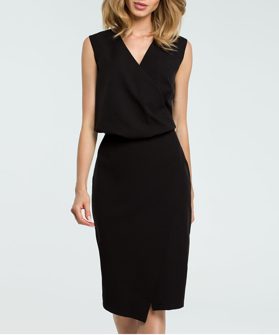 Black V-neck sleeveless pencil dress Sale - made of emotion