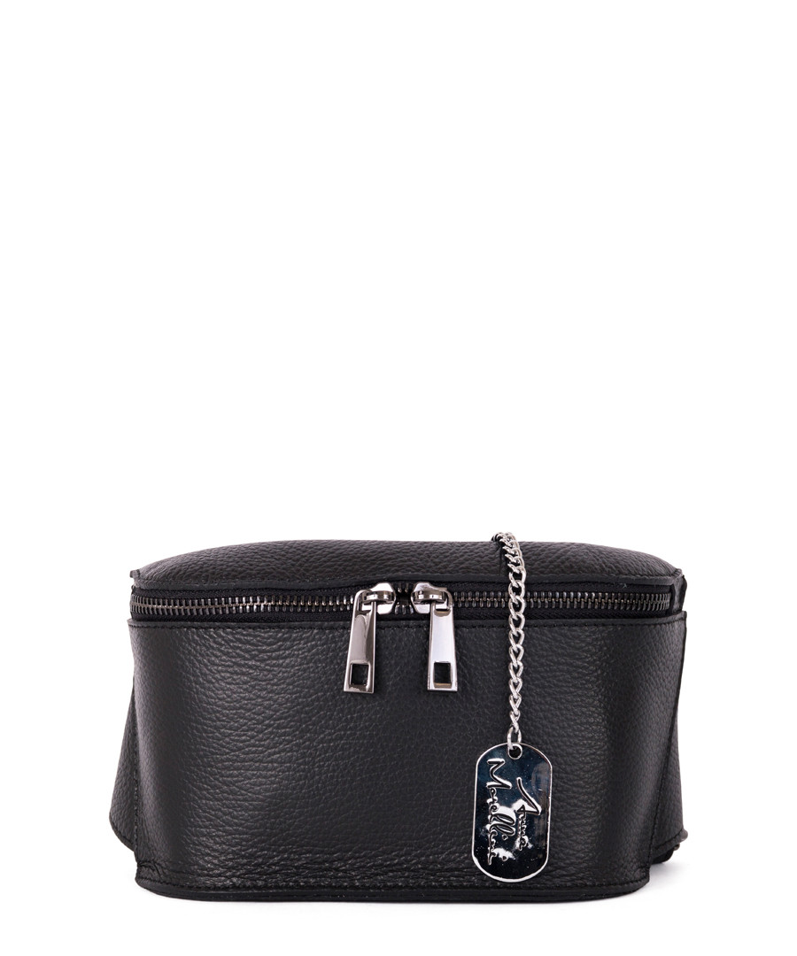 Emma black leather front-zip waist bag Sale - anna morellini