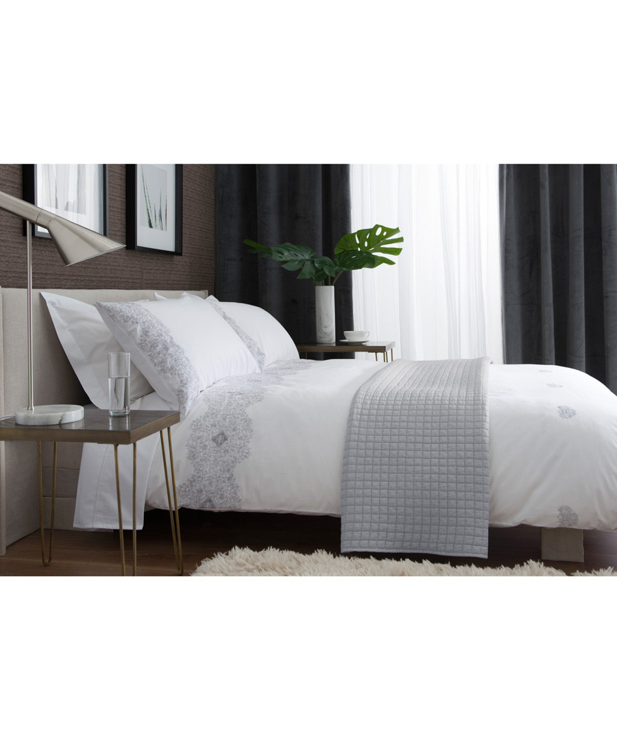 White & grey cotton single duvet set Sale - lyndon