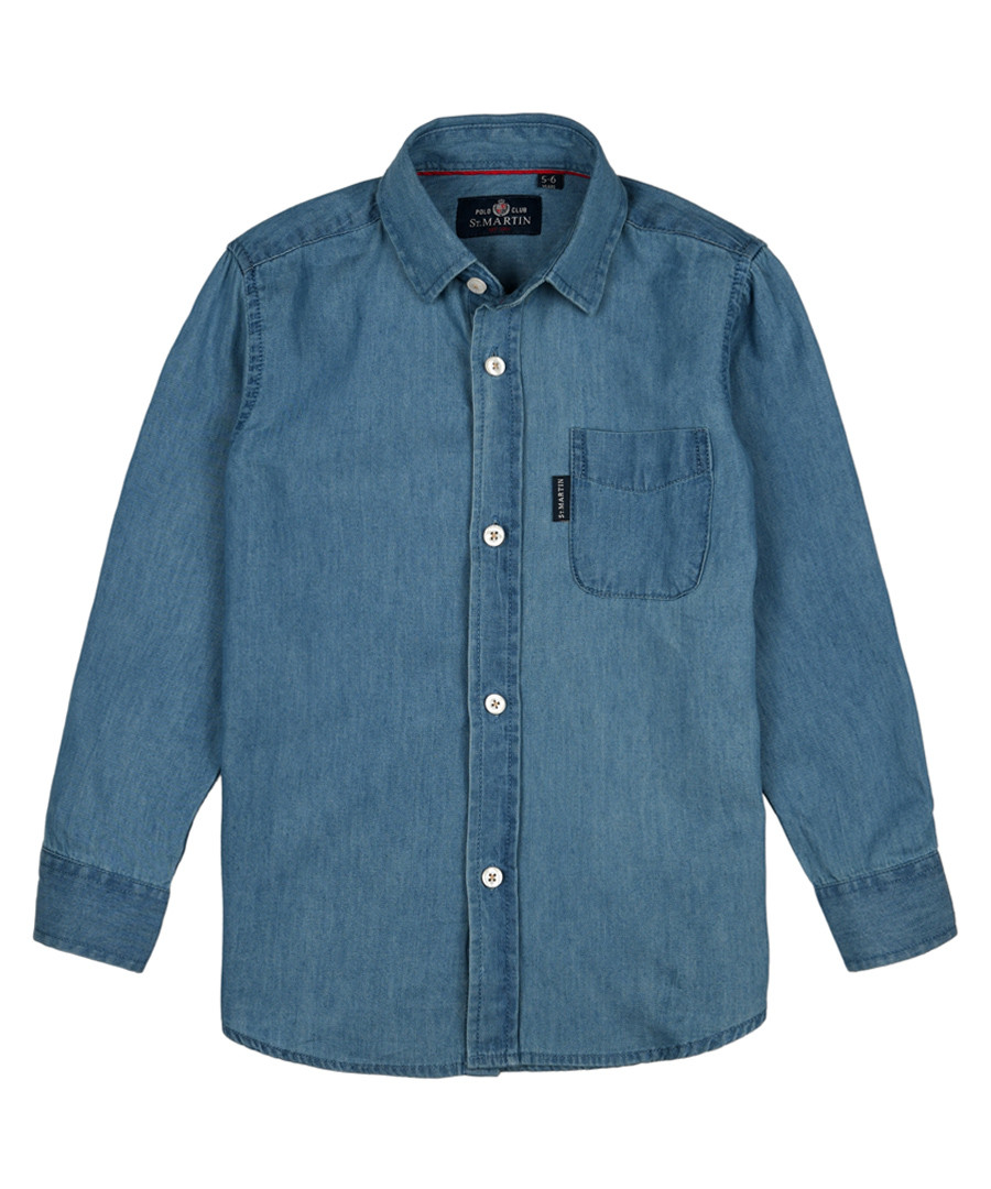 Boys' navy pure cotton button-up shirt Sale - polo club st. martin