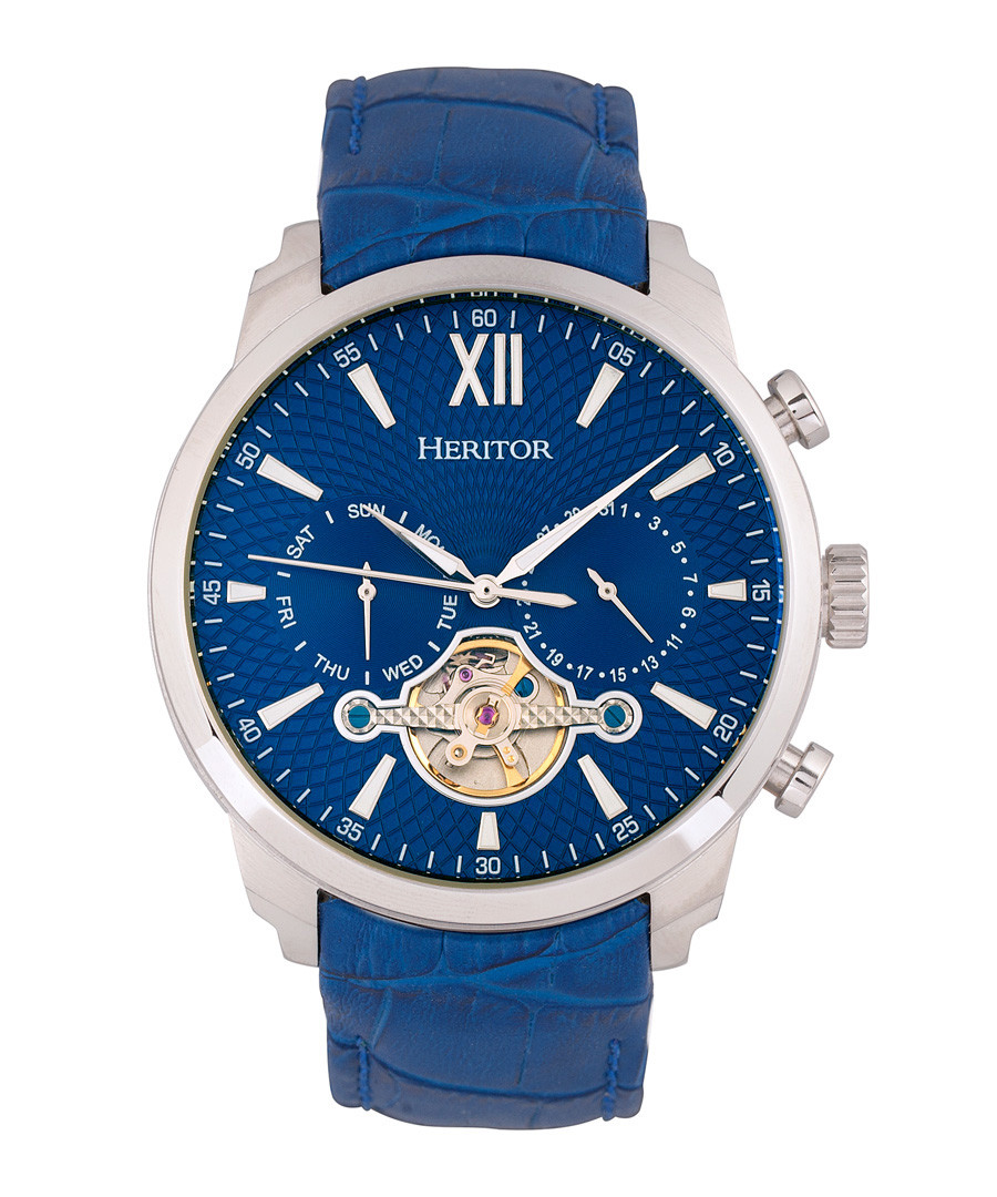 Arthur steel & blue leather watch Sale - heritor automatic