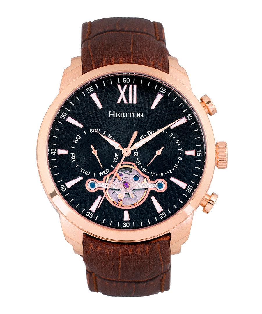 Arthur brown leather watch Sale - heritor automatic