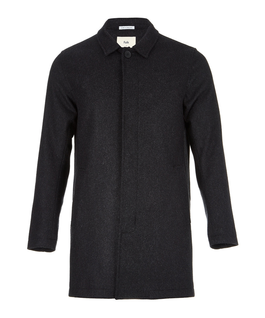 Charcoal wool blend hidden button coat Sale - FOLK