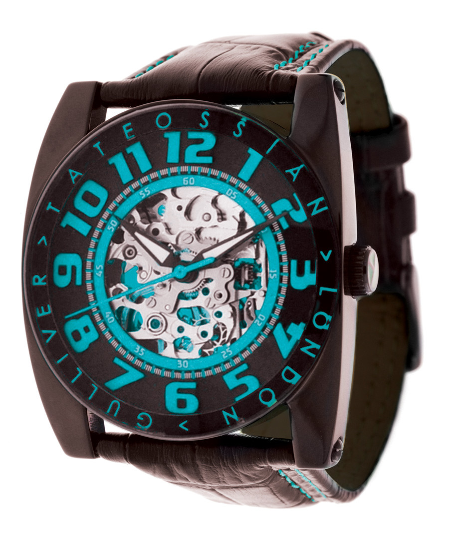 Blue & black leather skeleton watch Sale - Tateossian London