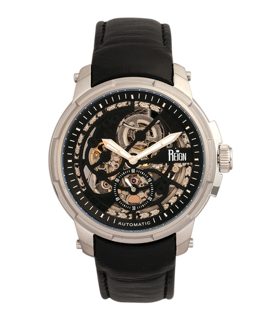 Matheson steel & black leather watch Sale - reign