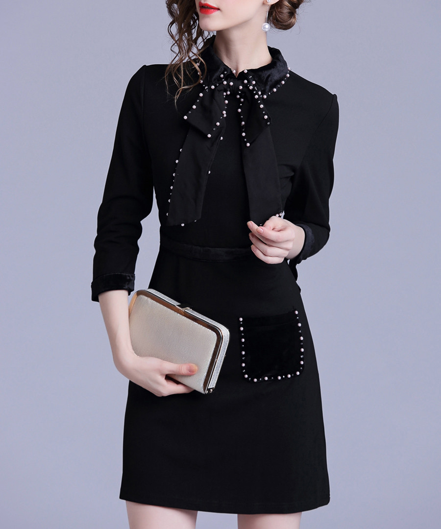 Black hem detail bow mini dress Sale - Kaimilan