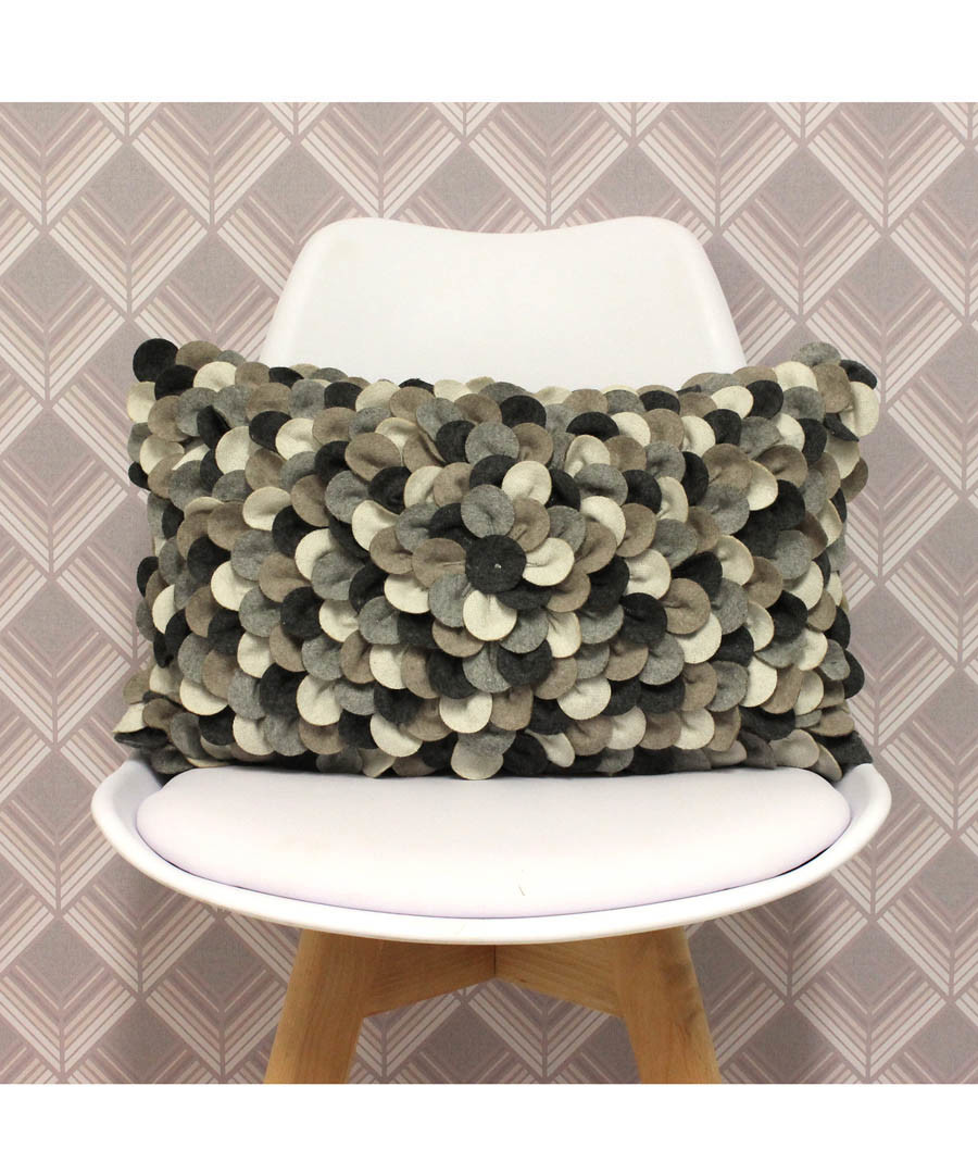 Petals grey wool-blend cushion 50cm Sale - riva paoletti