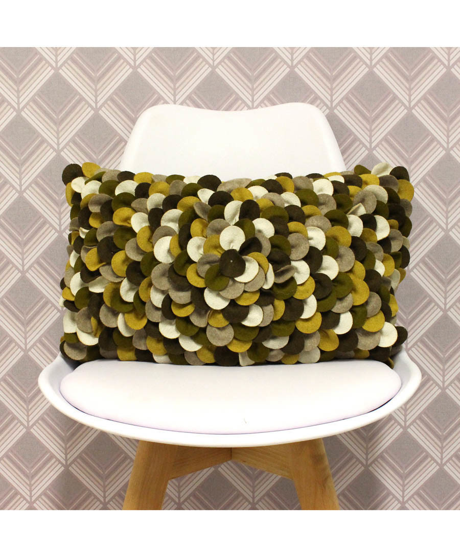 Petals khaki wool-blend cushion 50cm Sale - riva paoletti