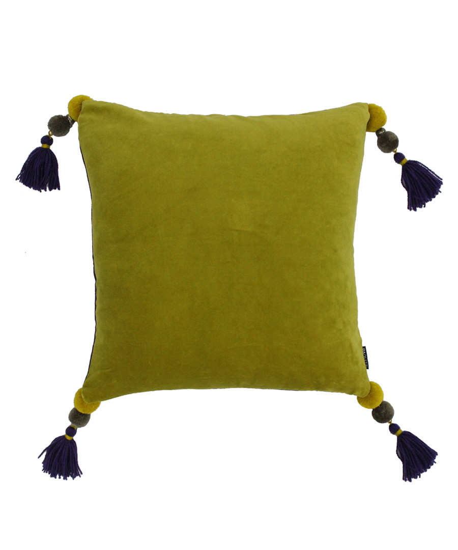 Poonam olive tassel cushion 45cm Sale - riva paoletti