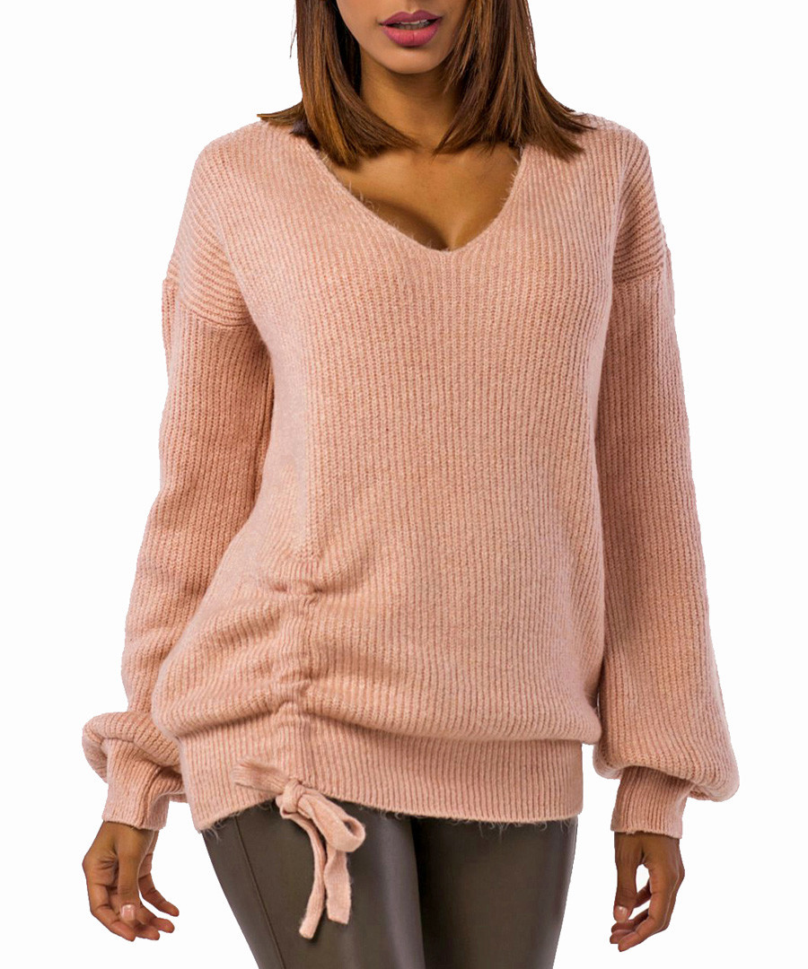 Pale pink wool blend ruched knit jumper Sale - Zibi London YOYO collection