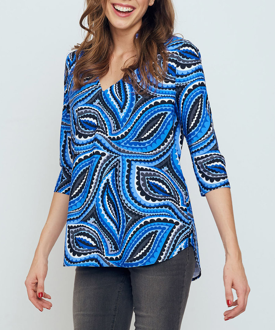 Mandarin blue print top Sale - bo & nic