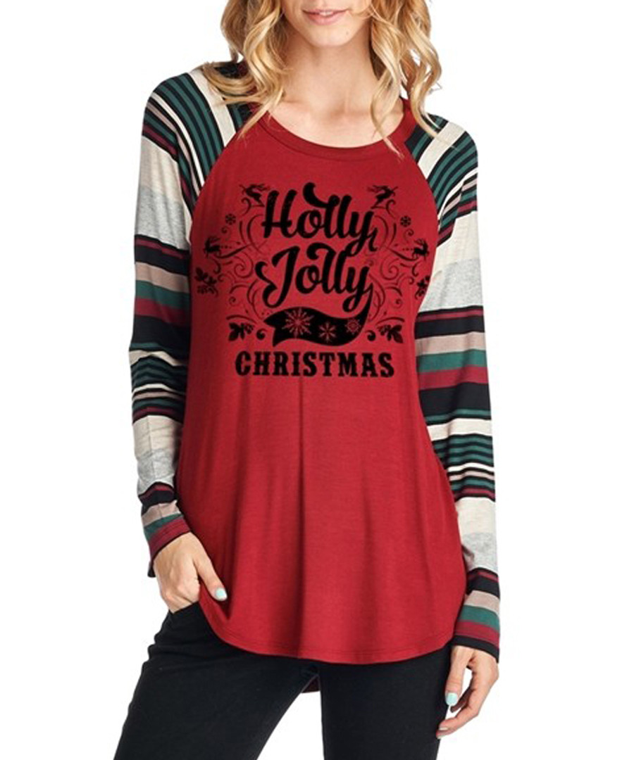 Holly Jolly red long sleeve top Sale - Vera Dolini