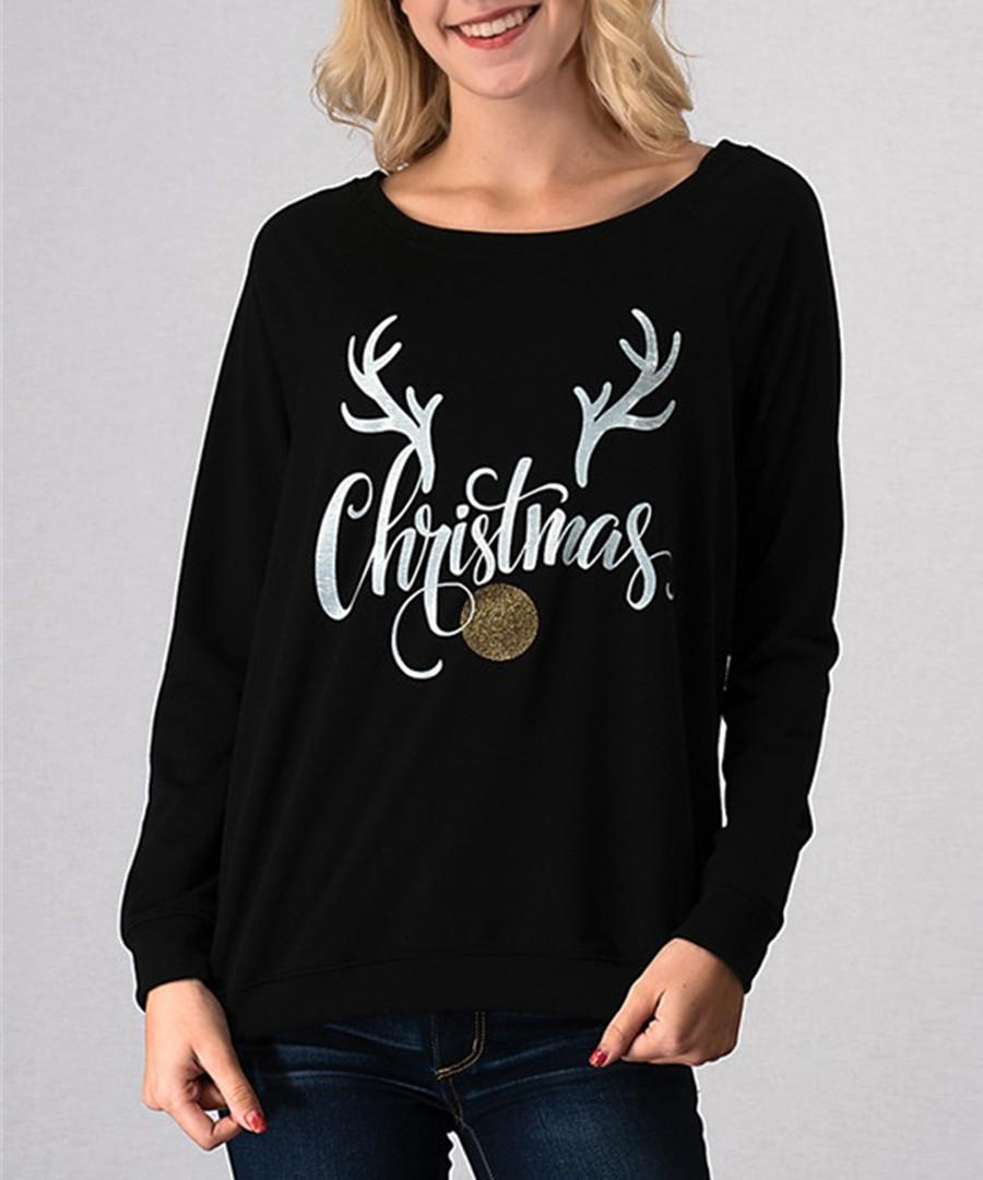 Christmas black long sleeve top Sale - Vera Dolini
