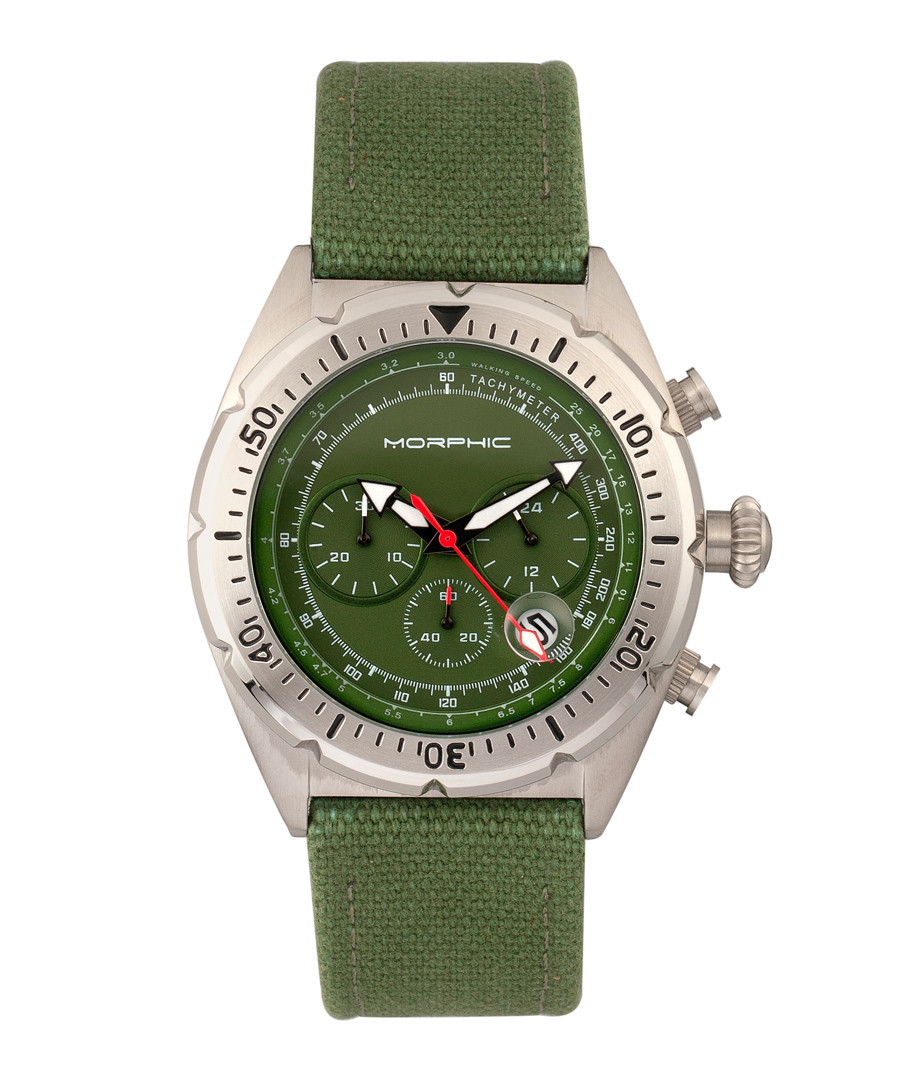 Steel & olive leather canvas watch Sale - morphic