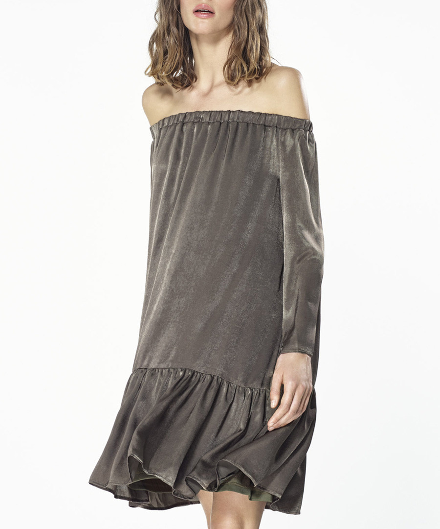 Khaki off-the-shoulder dress Sale - paisie