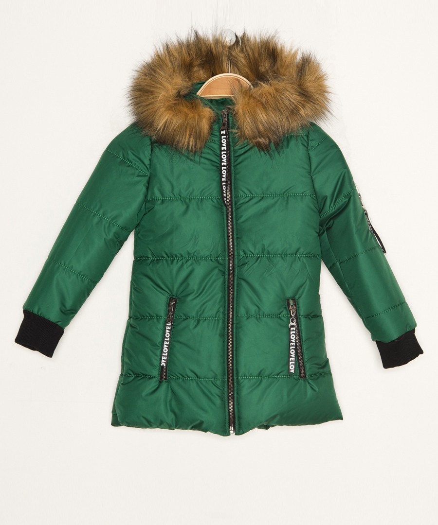 Girls' green hooded quilted coat Sale - dewberry