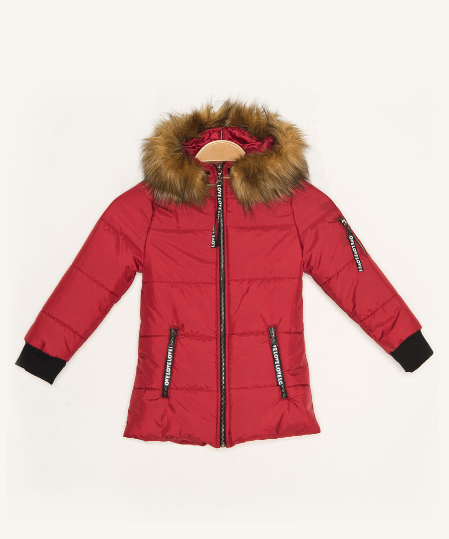Girls' red hooded quilted coat Sale - dewberry