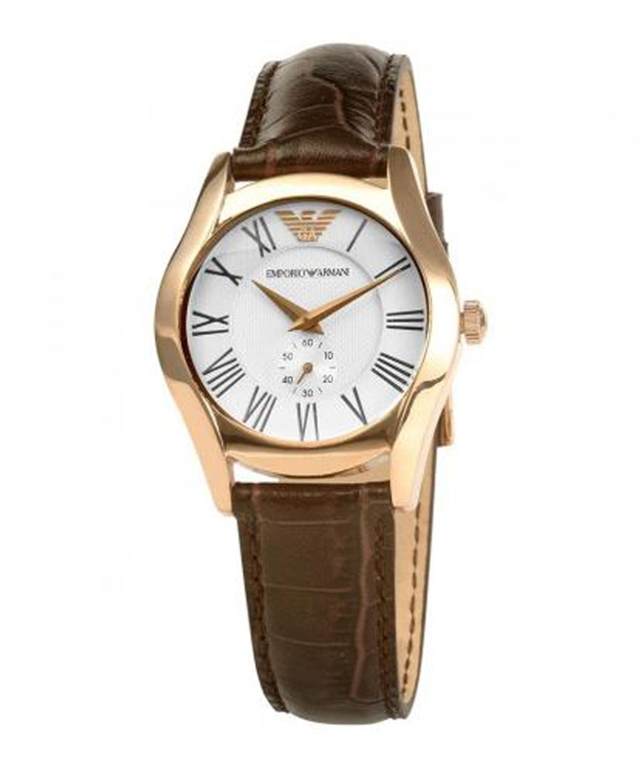 Rose gold-tone & brown leather watch Sale - emporio armani