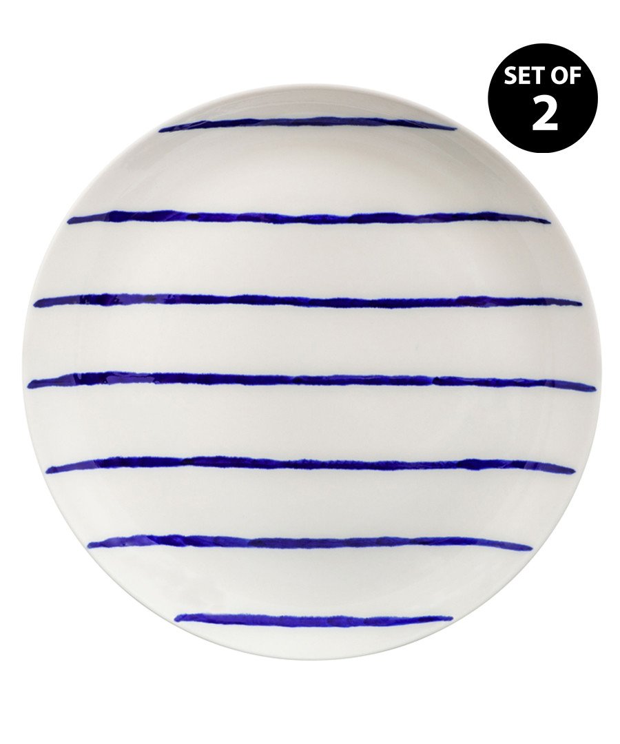 Discount 2pc blue & white stripe dinner plate SECRETSALES
