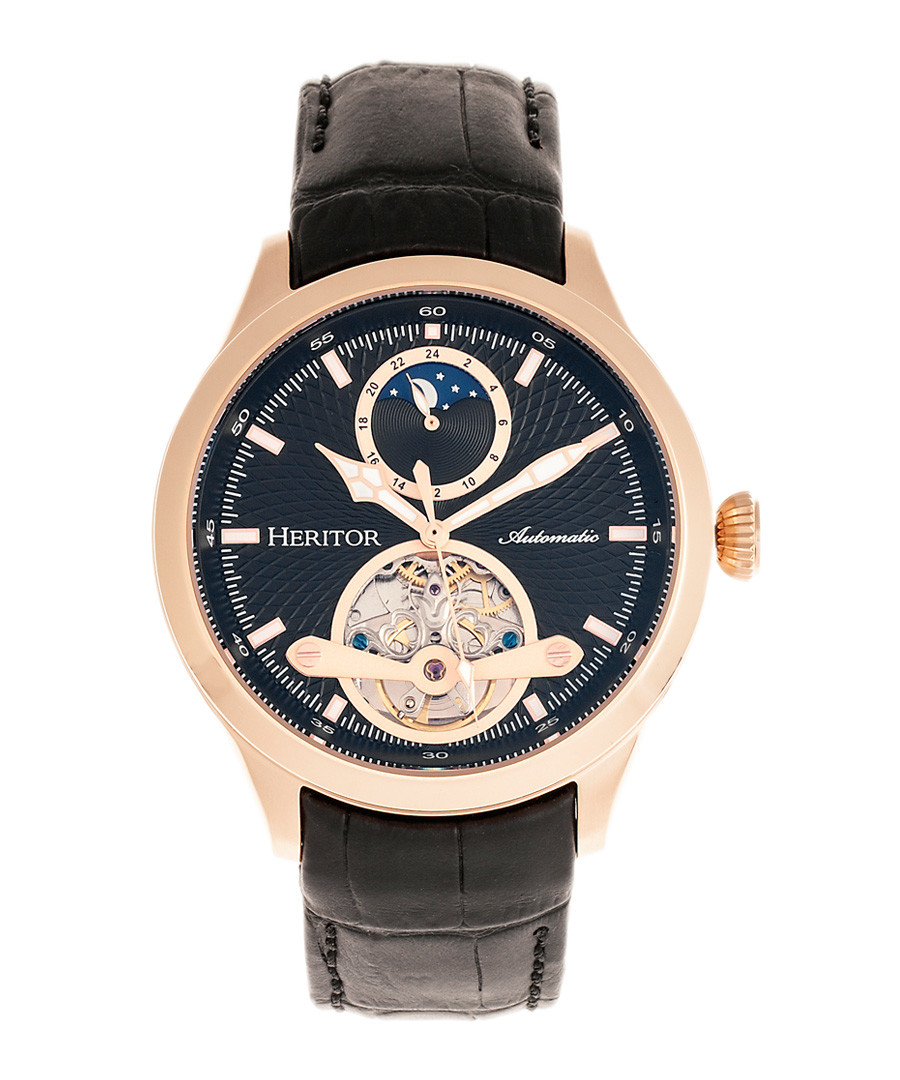 Gregory rose-tone & black leather watch Sale - heritor automatic