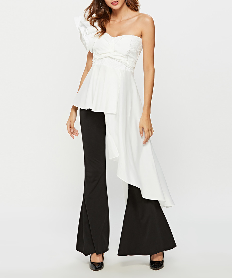 White sleeveless asymmetric blouse Sale - sipaya