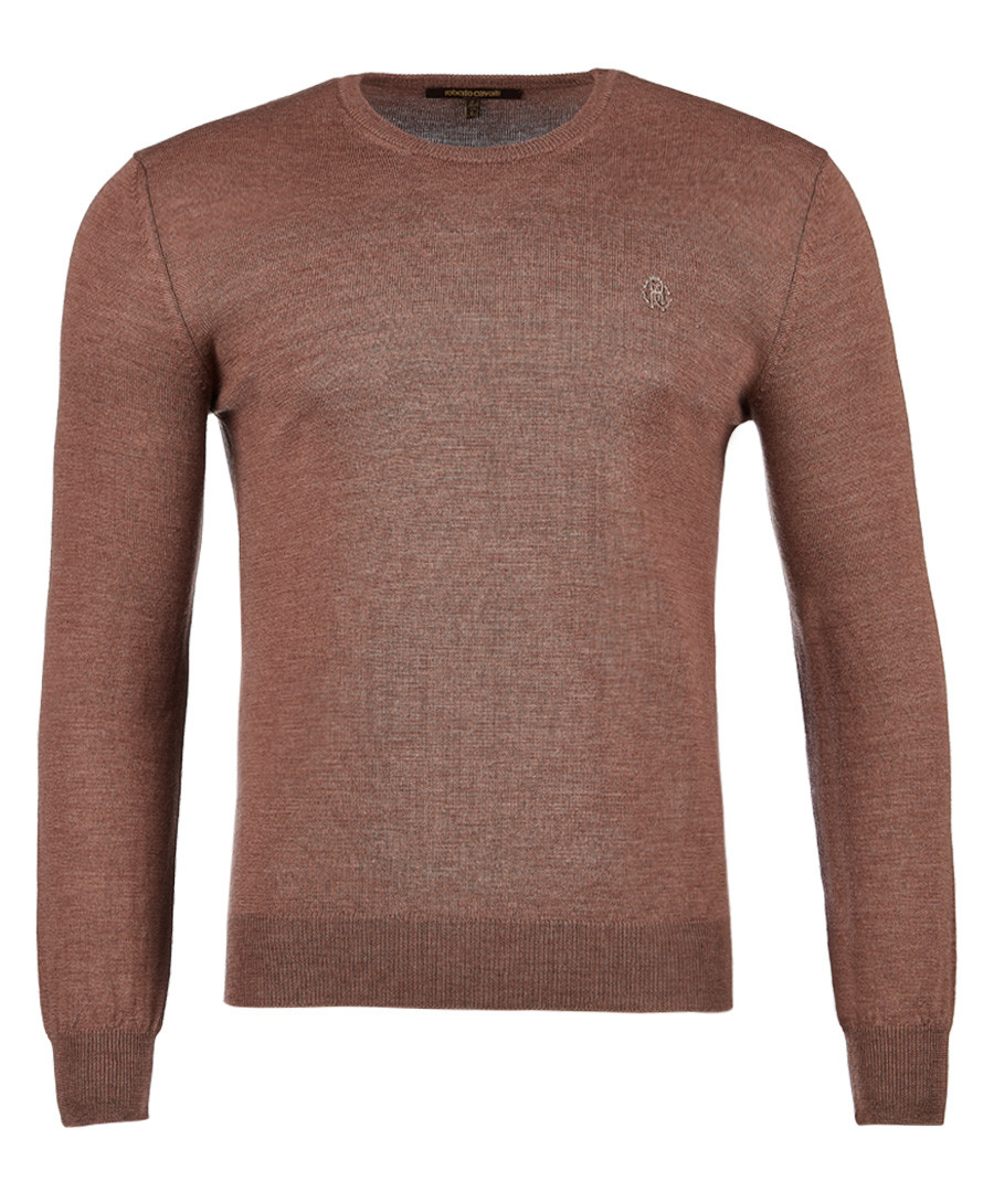 Light brown pure wool crew neck jumper Sale - roberto cavalli