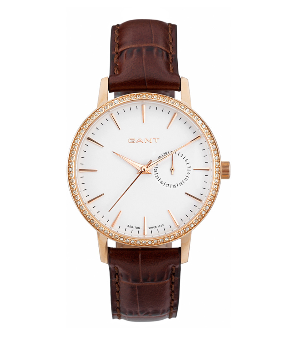 Gold-tone steel & walnut leather watch Sale - gant