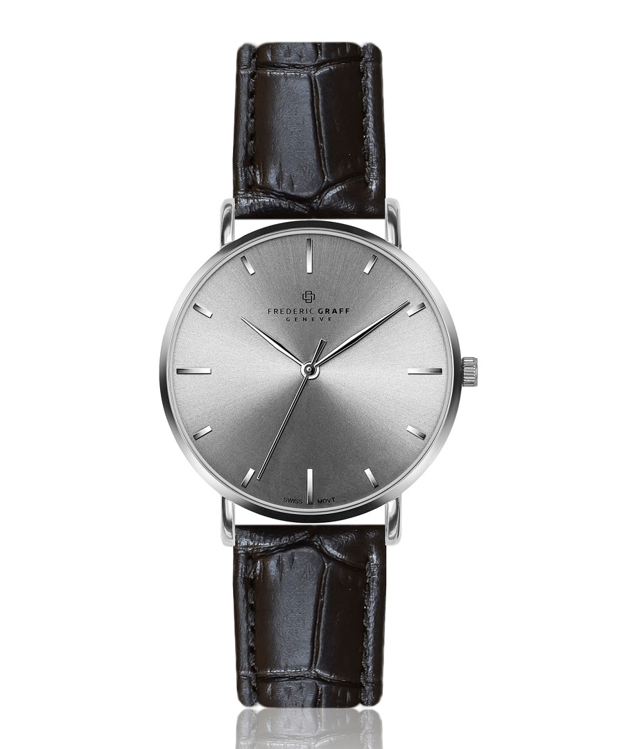 Eveque black leather moc-croc watch Sale - frederic graff