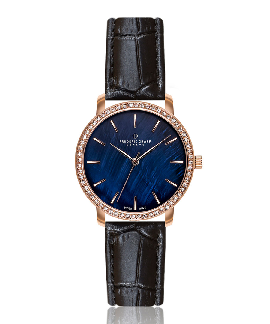 Monte black moc-croc leather watch Sale - frederic graff