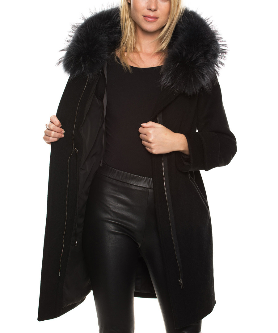 Naiara black wool blend & fur trim coat Sale - giorgio and mario