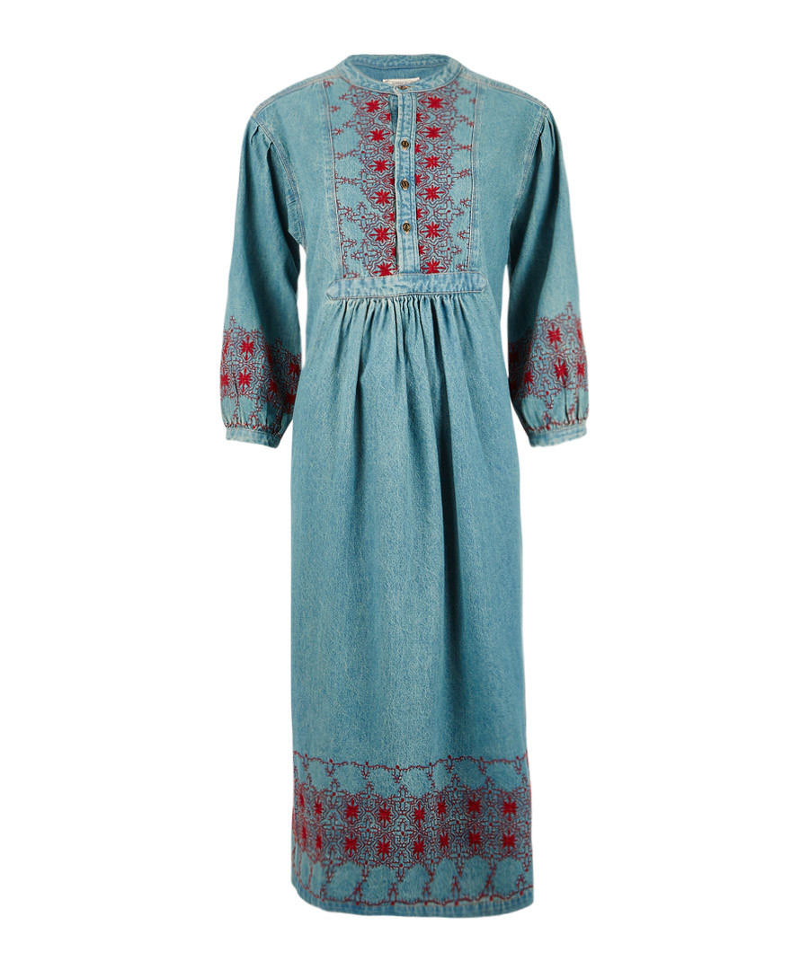 The Embroidered Dress teal cotton dress Sale - Current Elliott