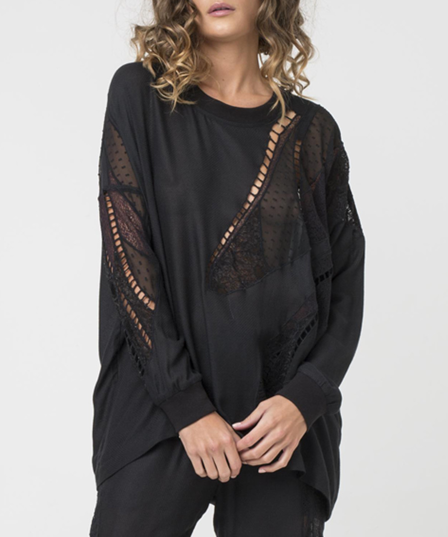 Jet black lace panel semi-sheer jumper Sale - religion