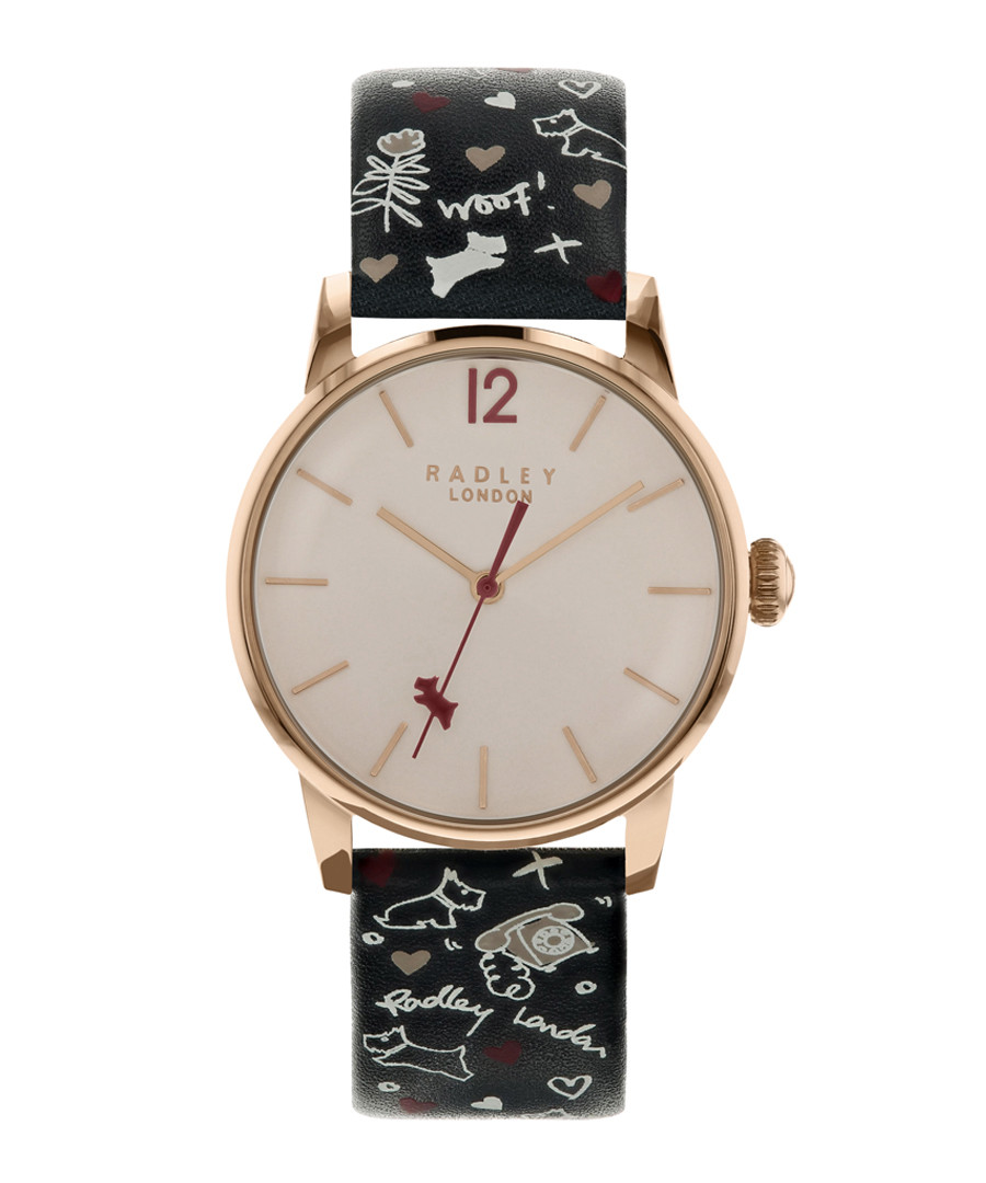 Black printed leather strap watch Sale - radley
