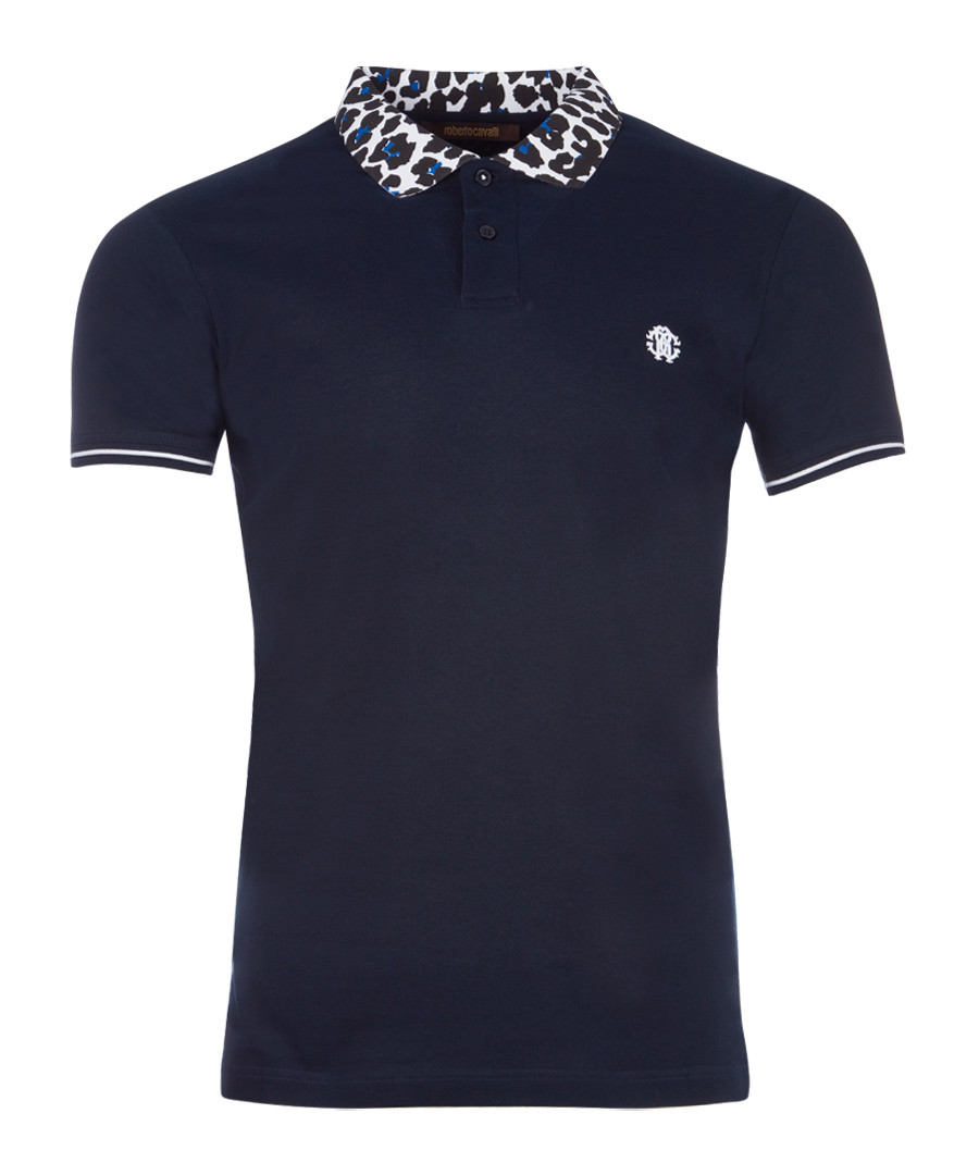 Navy & animal print cotton polo shirt Sale - roberto cavalli