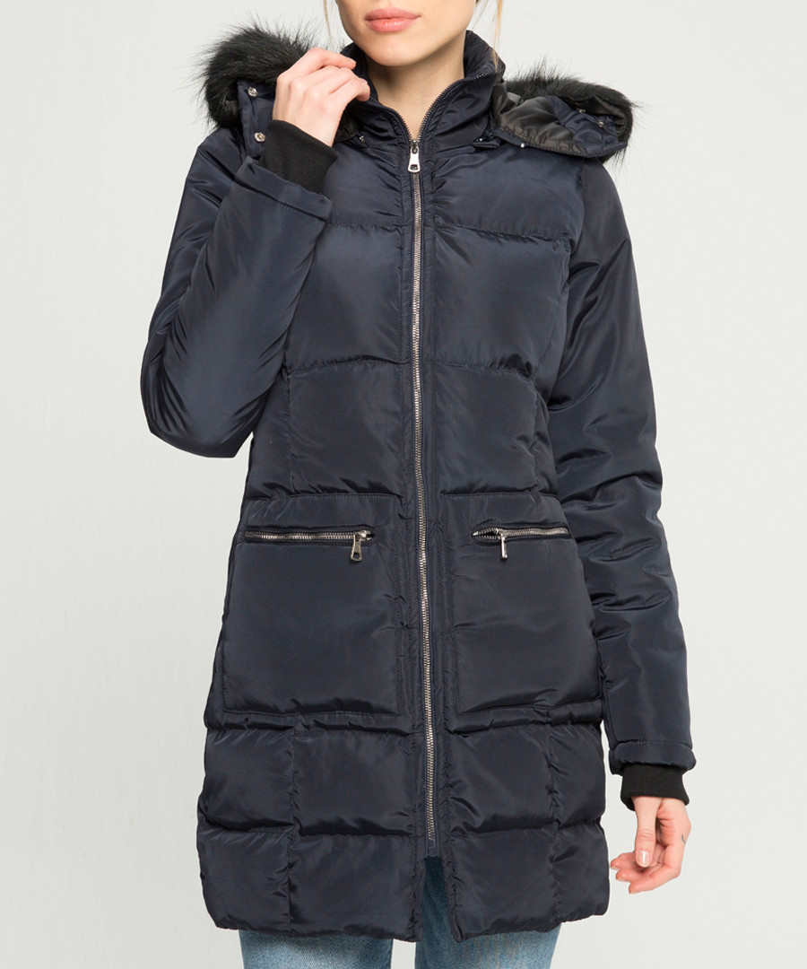 Navy padded hooded coat Sale - giorgio di mare