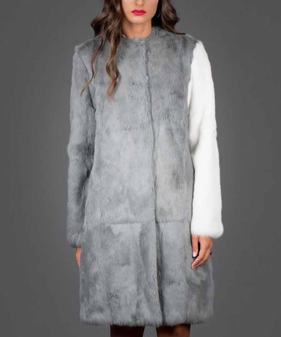 Whitney pure rabbit fur contrast coat Sale - anaaga