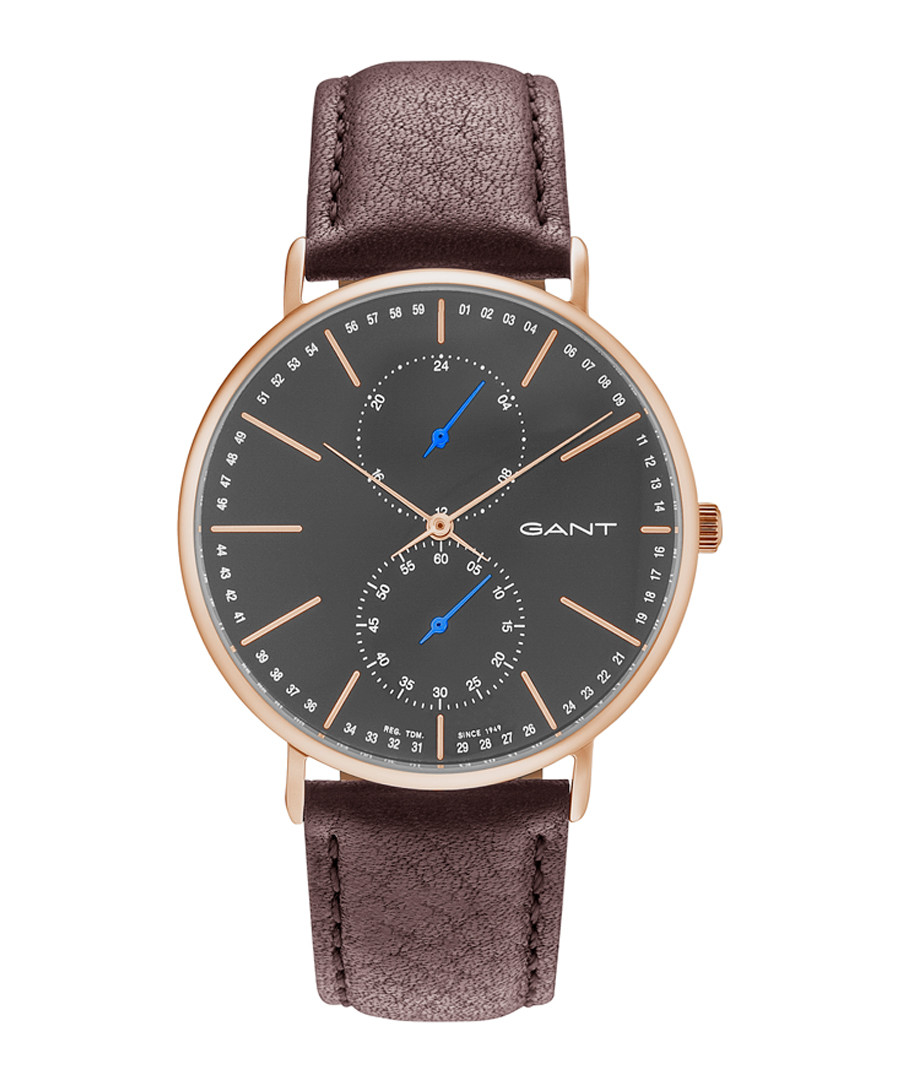 Gold-tone & brown leather watch Sale - gant