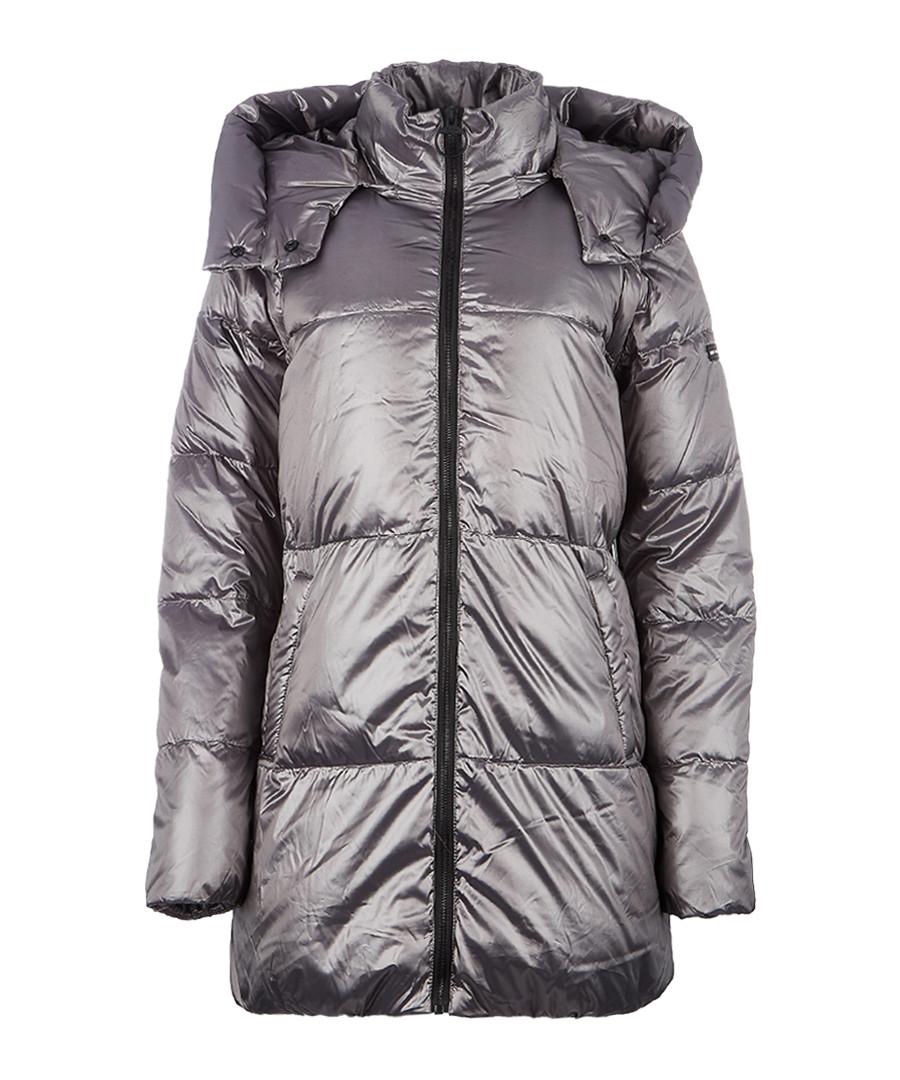 Grey metallic nylon long puffer jacket Sale - dkny