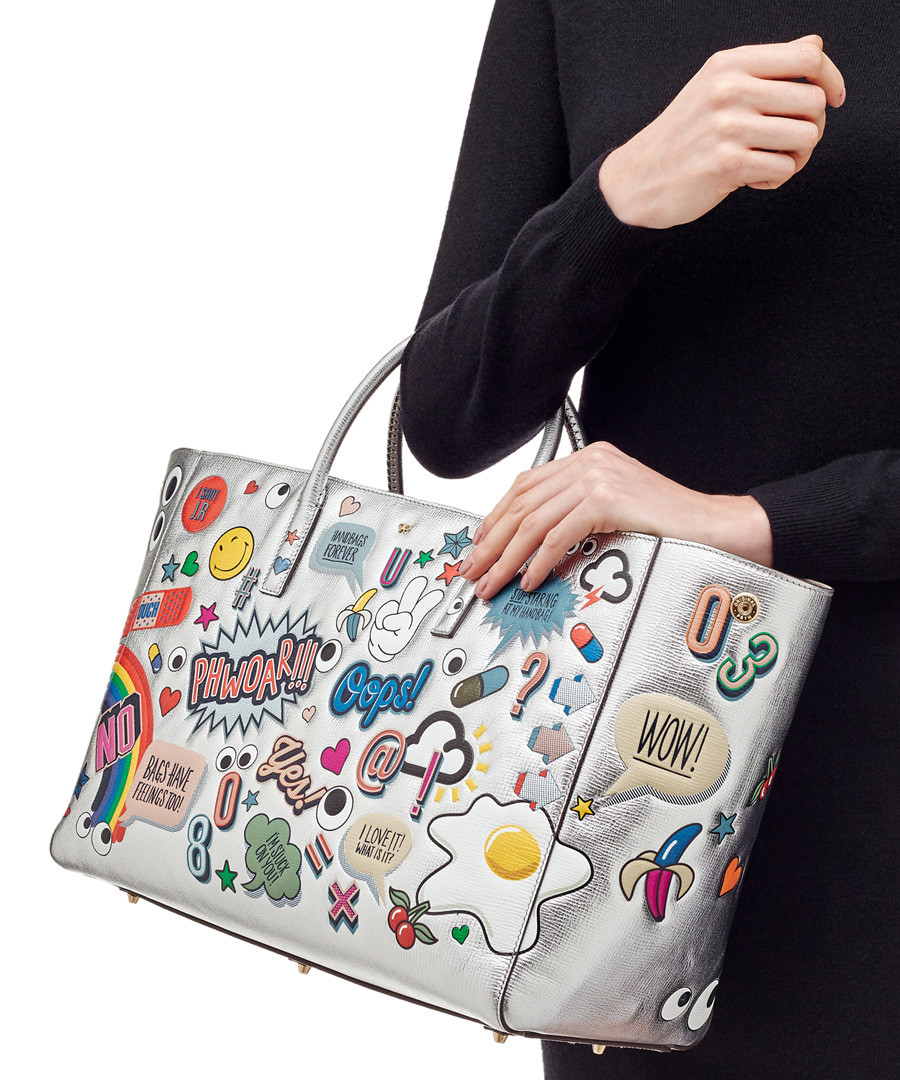 Wink Stickers silver-tone goatskin bag Sale - anya hindmarch