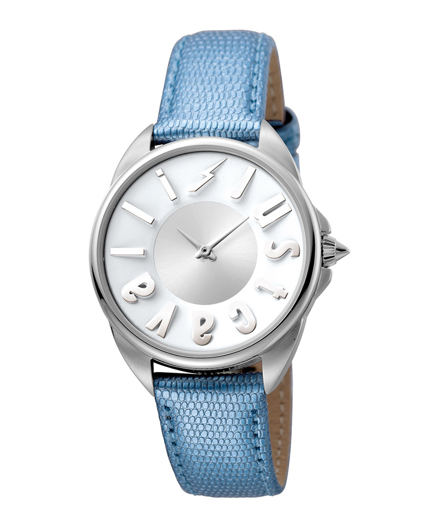 Silver-tone & blue leather logo watch Sale - JUST CAVALLI