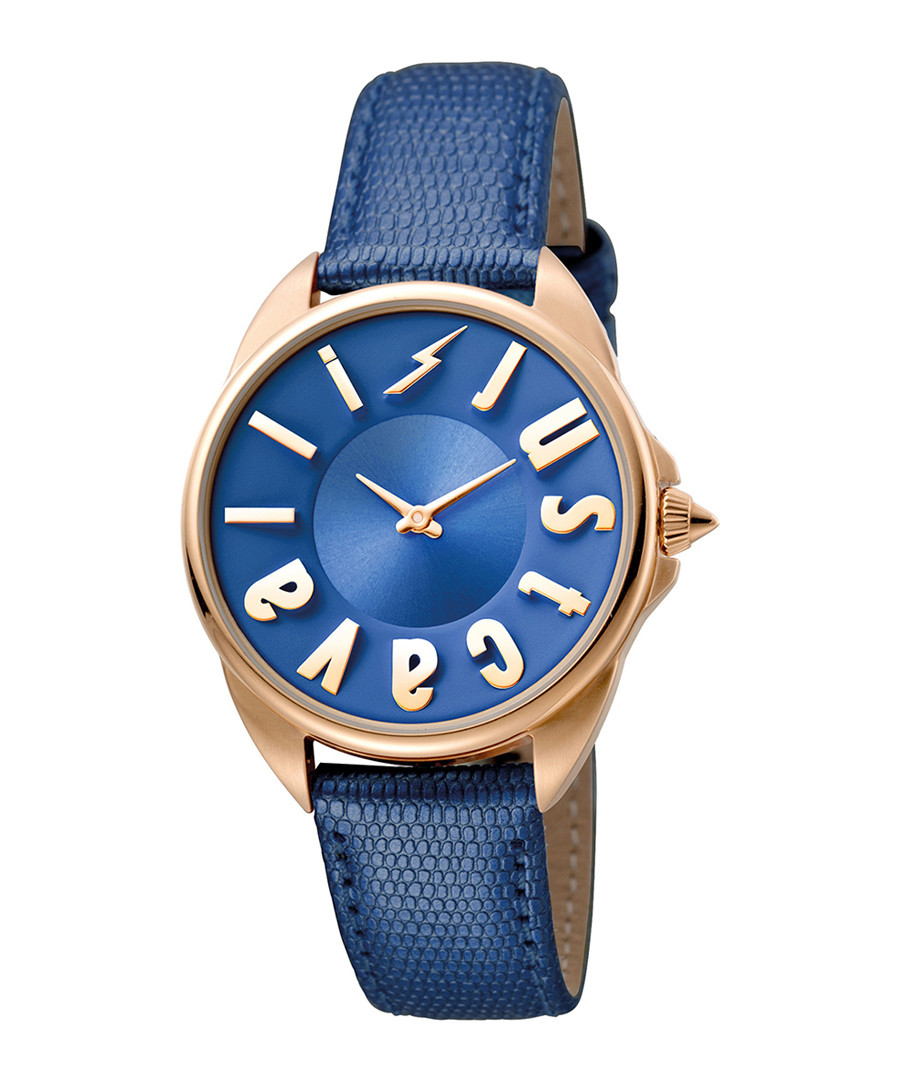 Gold-tone & blue leather logo watch Sale - JUST CAVALLI