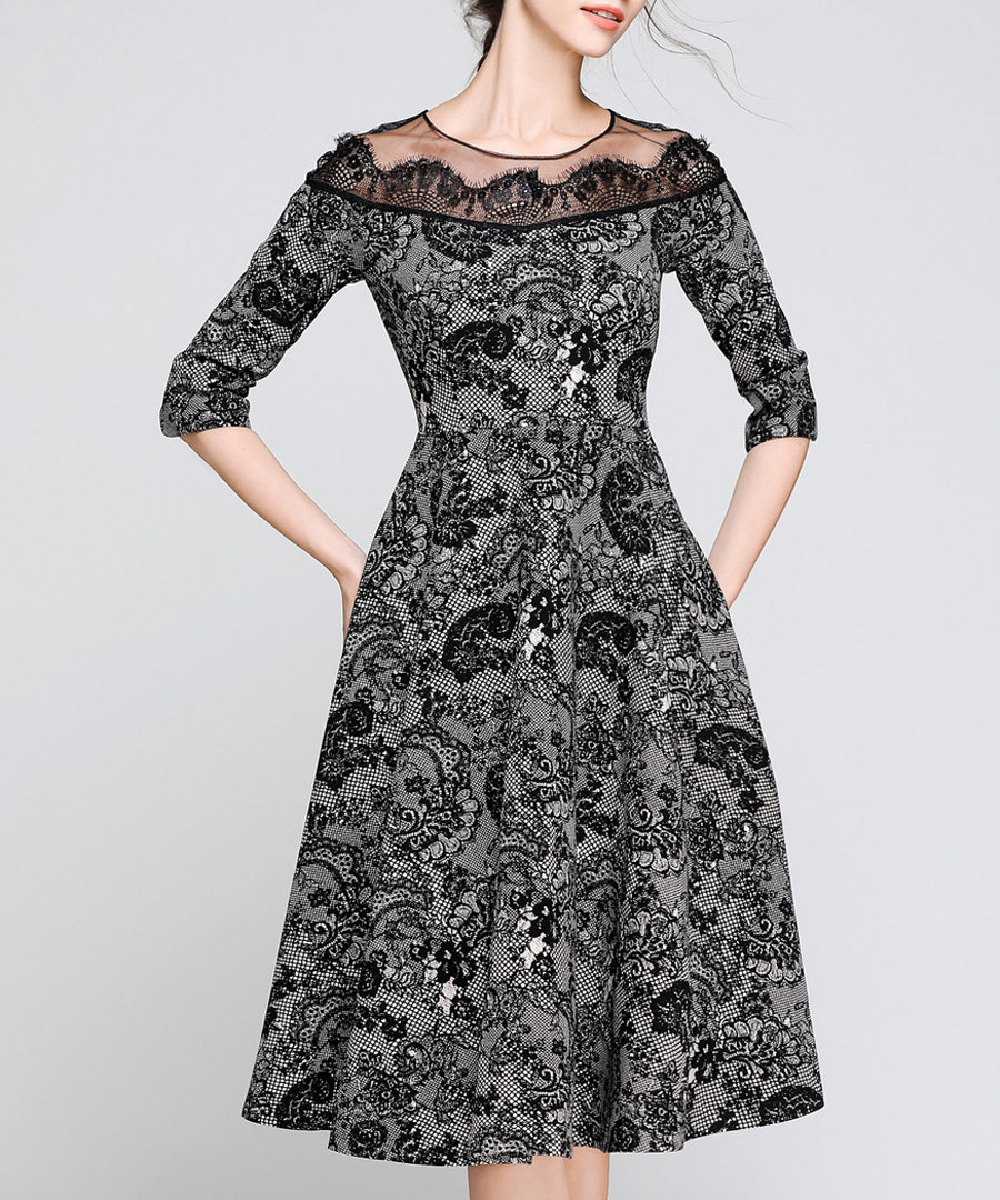 Grey & Black paisley detail dress Sale - Kaimilan