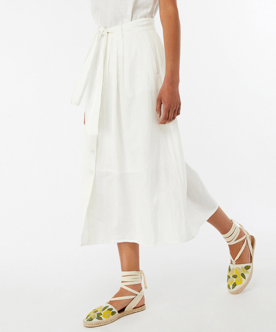 Iris white linen & cotton midi skirt Sale - monsoon