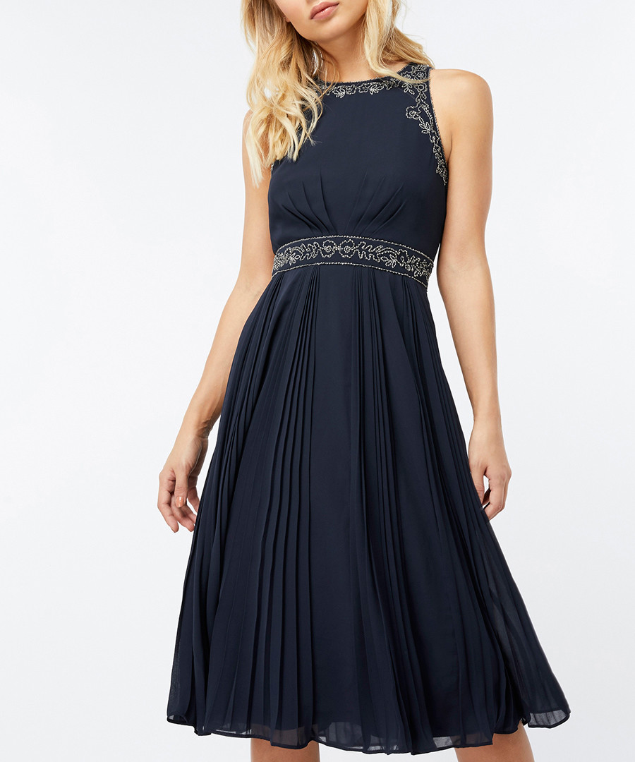 Anna navy embellished pleated dress Sale - monsoon