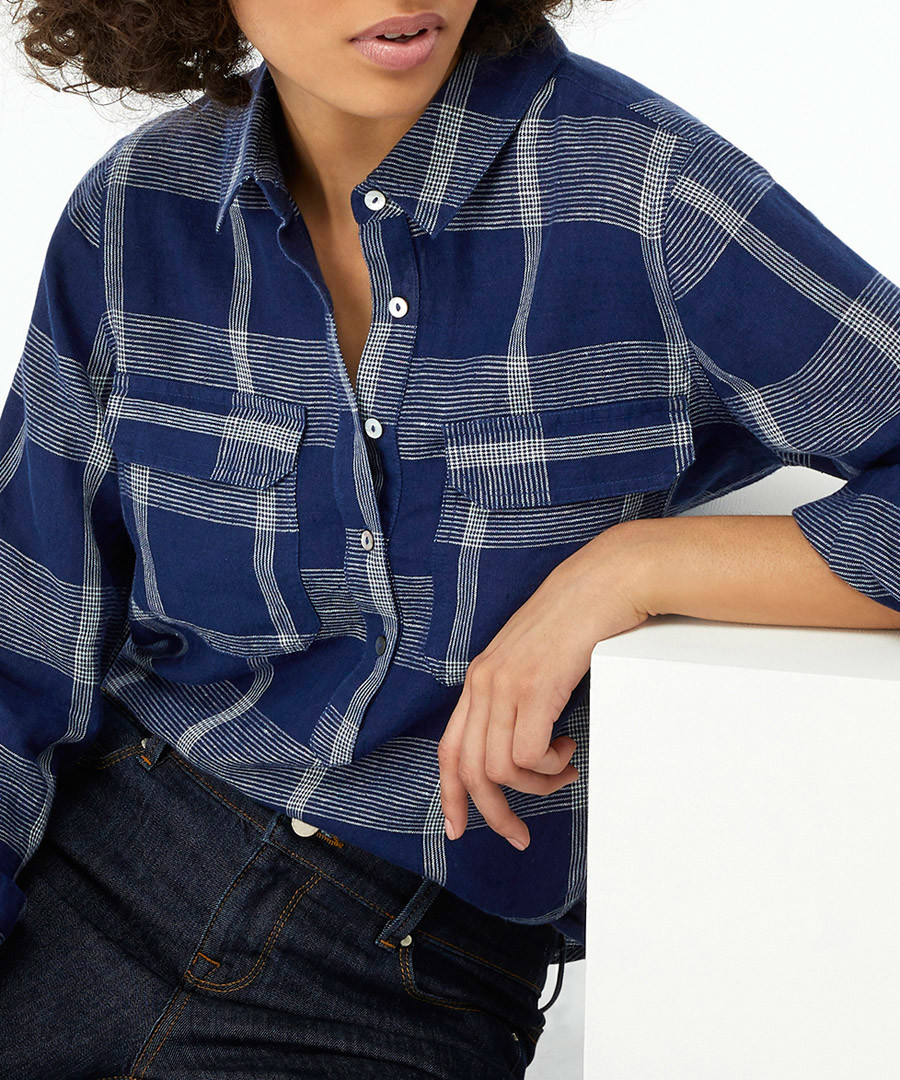 Moira navy pure linen check shirt Sale - monsoon