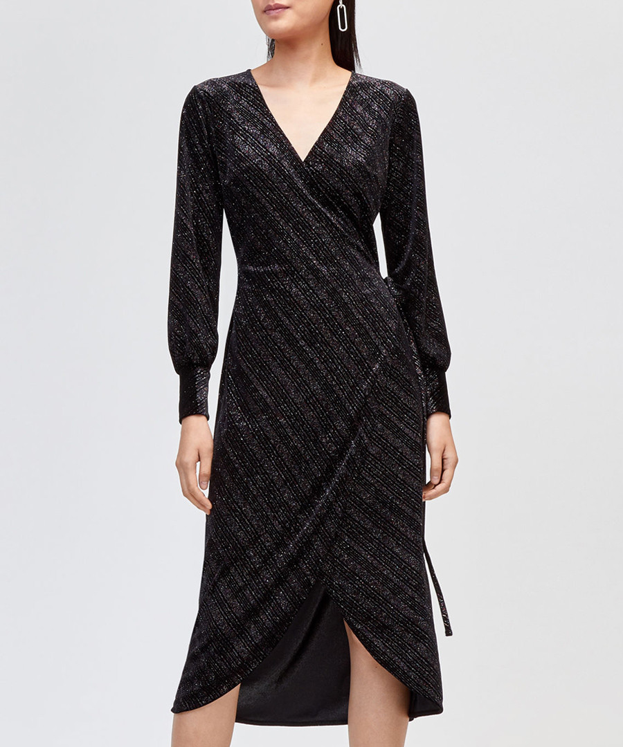 Black shimmer velvet wrap dress Sale - warehouse