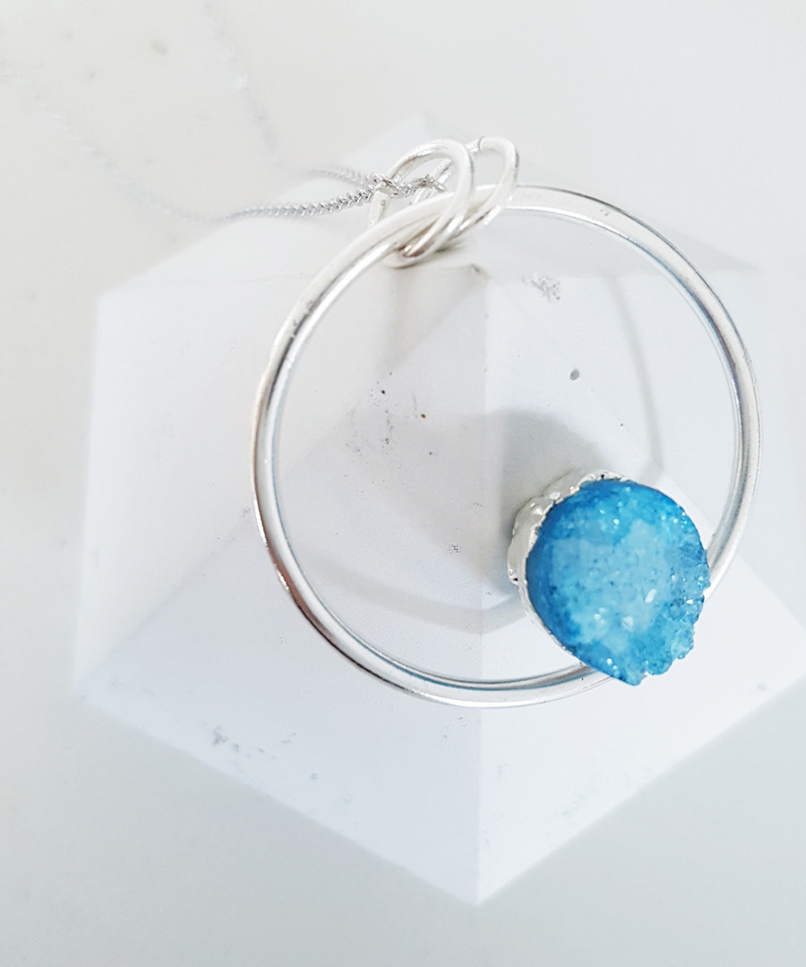 Rhodium-plated druzy stone necklace Sale - fleur envy