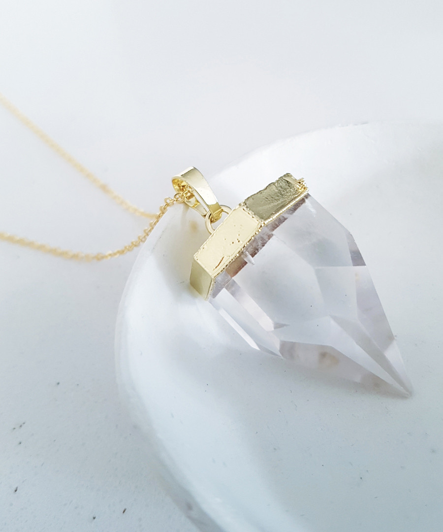 14k gold-plated clear quartz necklace Sale - fleur envy gaia