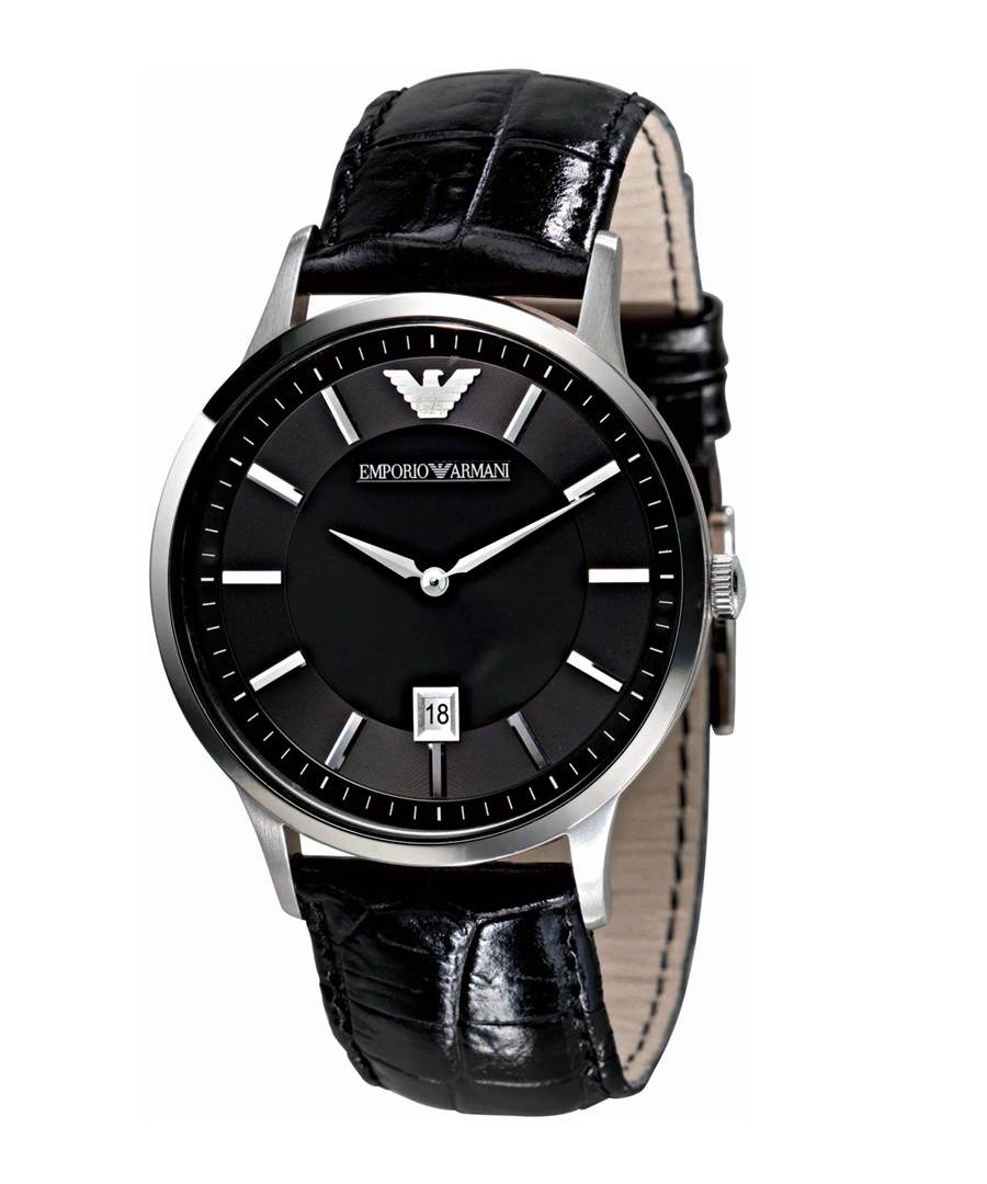 Black leather strap quartz watch Sale - Emporio Armani